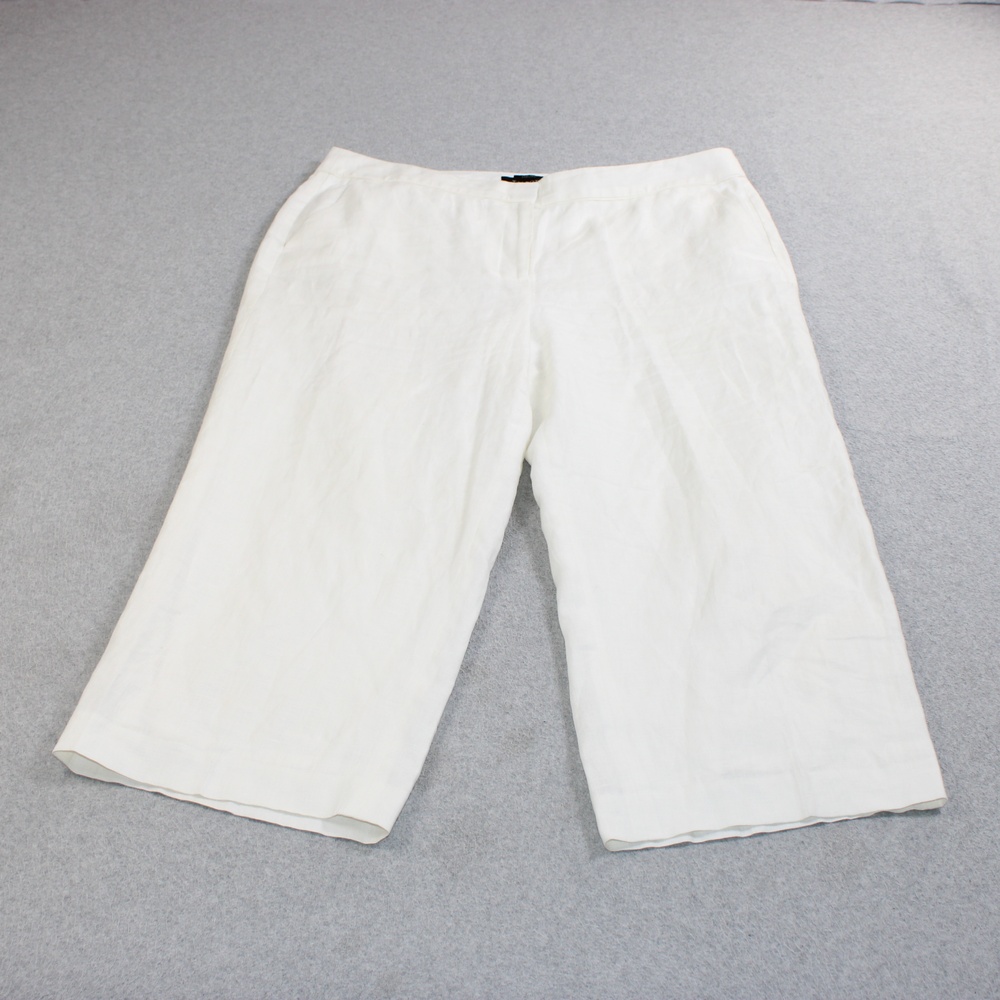 Talbots Chelsea Linen Pants Women 14 White Wide Leg Ankle Cropped Coastal Boho